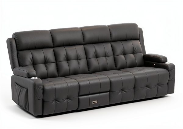 Furgatti Dark Gray 4‑Seat Modular PU Leather Recliner Sofa USB-1