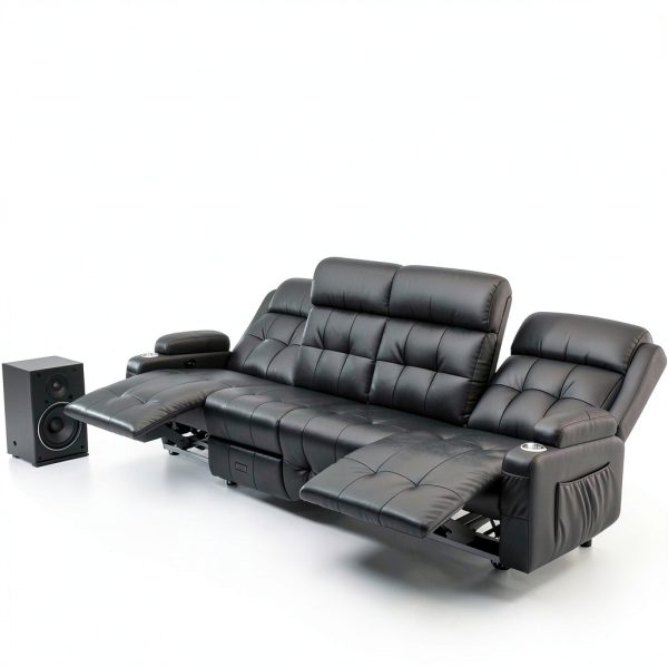 Furgatti Dark Gray 4‑Seat Modular PU Leather Recliner Sofa USB-7