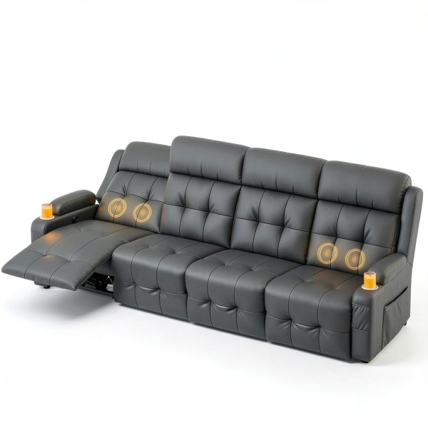 Furgatti Power Loveseat Recliner Sofa Dark Gray 4 Seat Modern PU-8