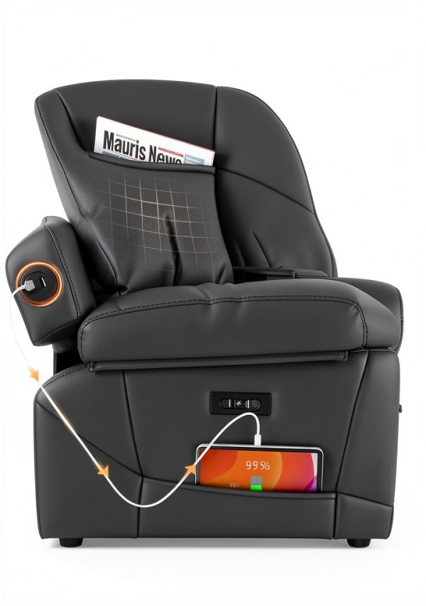 Furgatti Power Loveseat Recliner Sofa Dark Gray 4 Seat Modern PU-6
