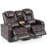 Loveseat Recliner AZXZCS Brown Central Console Loveseat-0