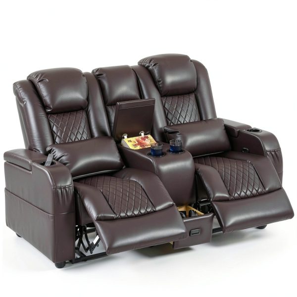 Loveseat Recliner AZXZCS Brown Central Console Loveseat-0