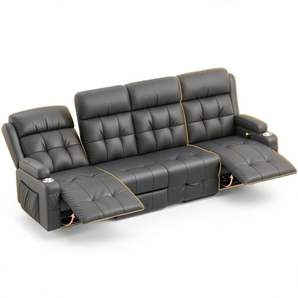 Furgatti Dark Gray 4‑Seat Modular PU Leather Recliner Sofa USB-3