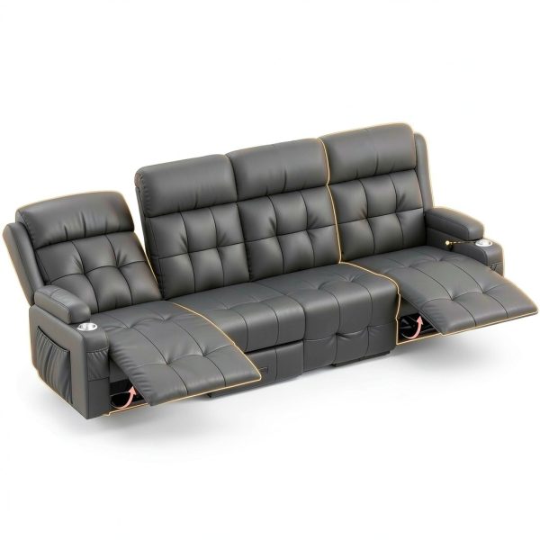 Furgatti Dark Gray 4-Seat Power Recliner Sofa with USB Ports-3