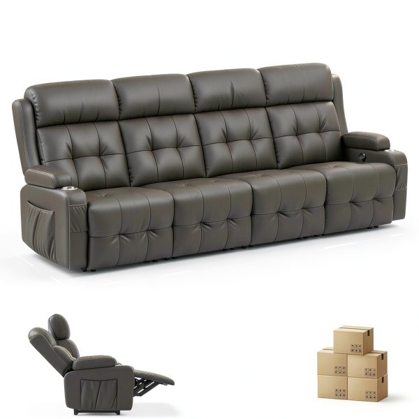 Furgatti Power Loveseat Recliner Sofa Dark Gray 4 Seat Modern PU-1