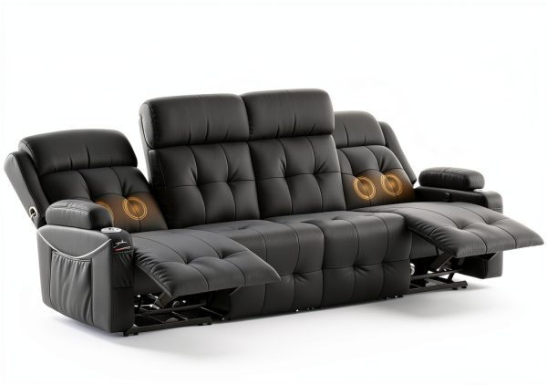 Furgatti Power Loveseat Recliner Sofa Dark Gray 4 Seat Modern PU-0