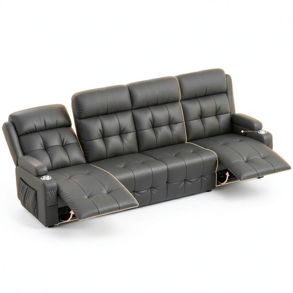 Furgatti Power Loveseat Recliner Sofa Dark Gray 4 Seat Modern PU-3