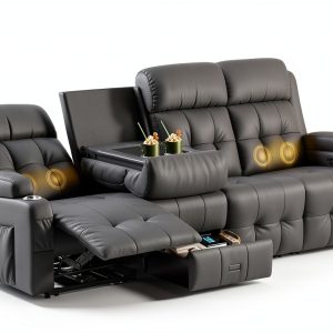 Furgatti Dark Gray 4-Seat Power Recliner Sofa with USB Ports-0