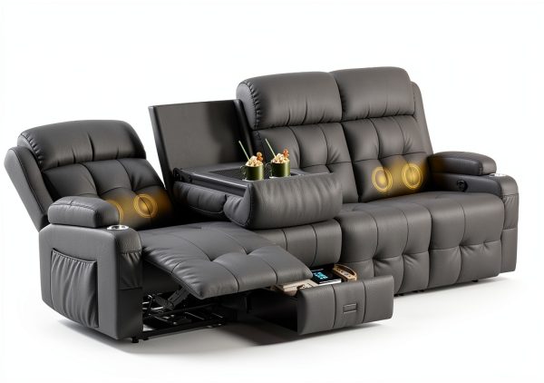 Furgatti Dark Gray 4-Seat Power Recliner Sofa with USB Ports-0