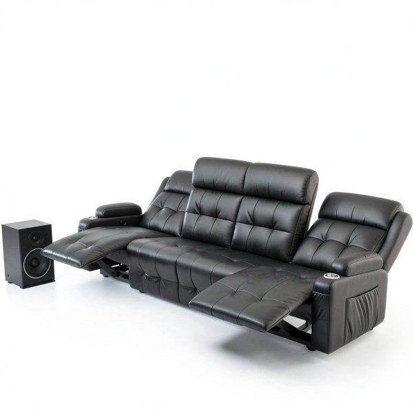 Furgatti Power Loveseat Recliner Sofa Dark Gray 4 Seat Modern PU-7