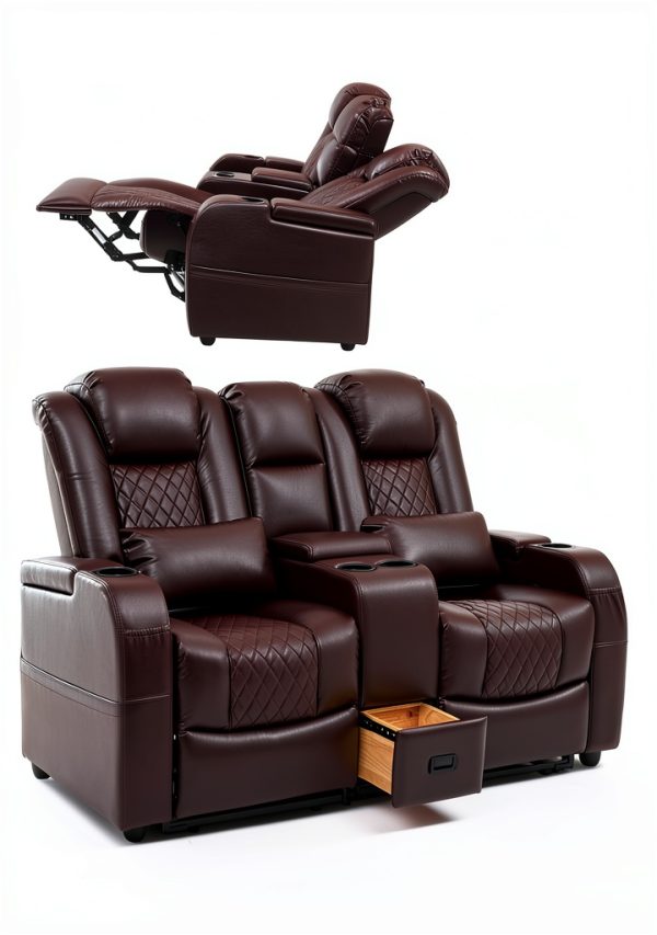 Loveseat Recliner AZXZCS Brown Central Console Loveseat-1