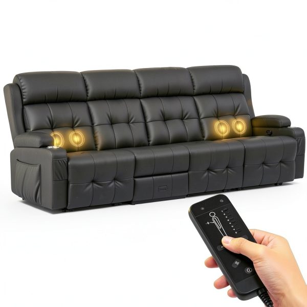 Furgatti Dark Gray 4‑Seat Modular PU Leather Recliner Sofa USB-4