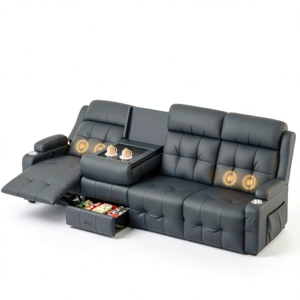 Furgatti Dark Gray 4‑Seat Modular PU Leather Recliner Sofa USB-8