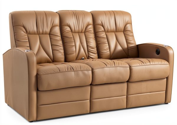 Luxury Leather Double Recliner Sofa by Rustic – Ash & Bisque Options-2