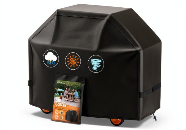 Grill Cover 52 Inch HomWanna Waterproof Heavy-Duty BBQ Cover Black-0