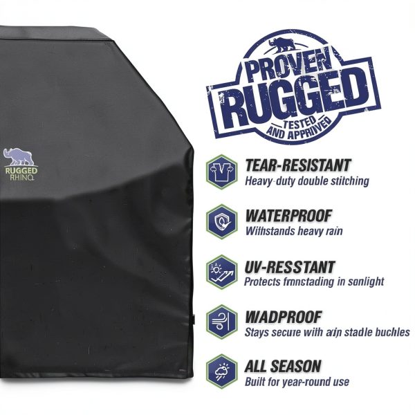 Rugged Rhino 58 Inch Heavy Duty Grill Cover Black Waterproof UV-1